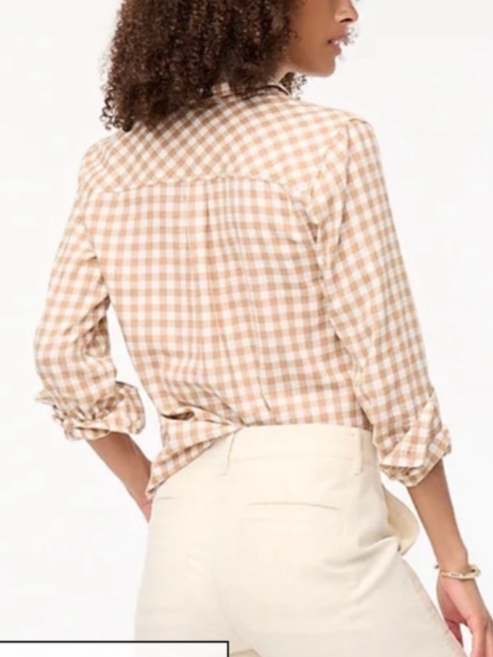 J. Crew Gingham Flannel Button Up Size M Tan & White 100% Cotton Casual - Picture 2 of 13